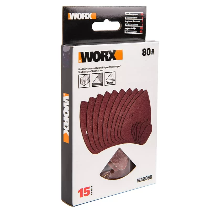 Лист шлифовальный Worx 95х135 мм P80, дельтавидный (15 шт) №1